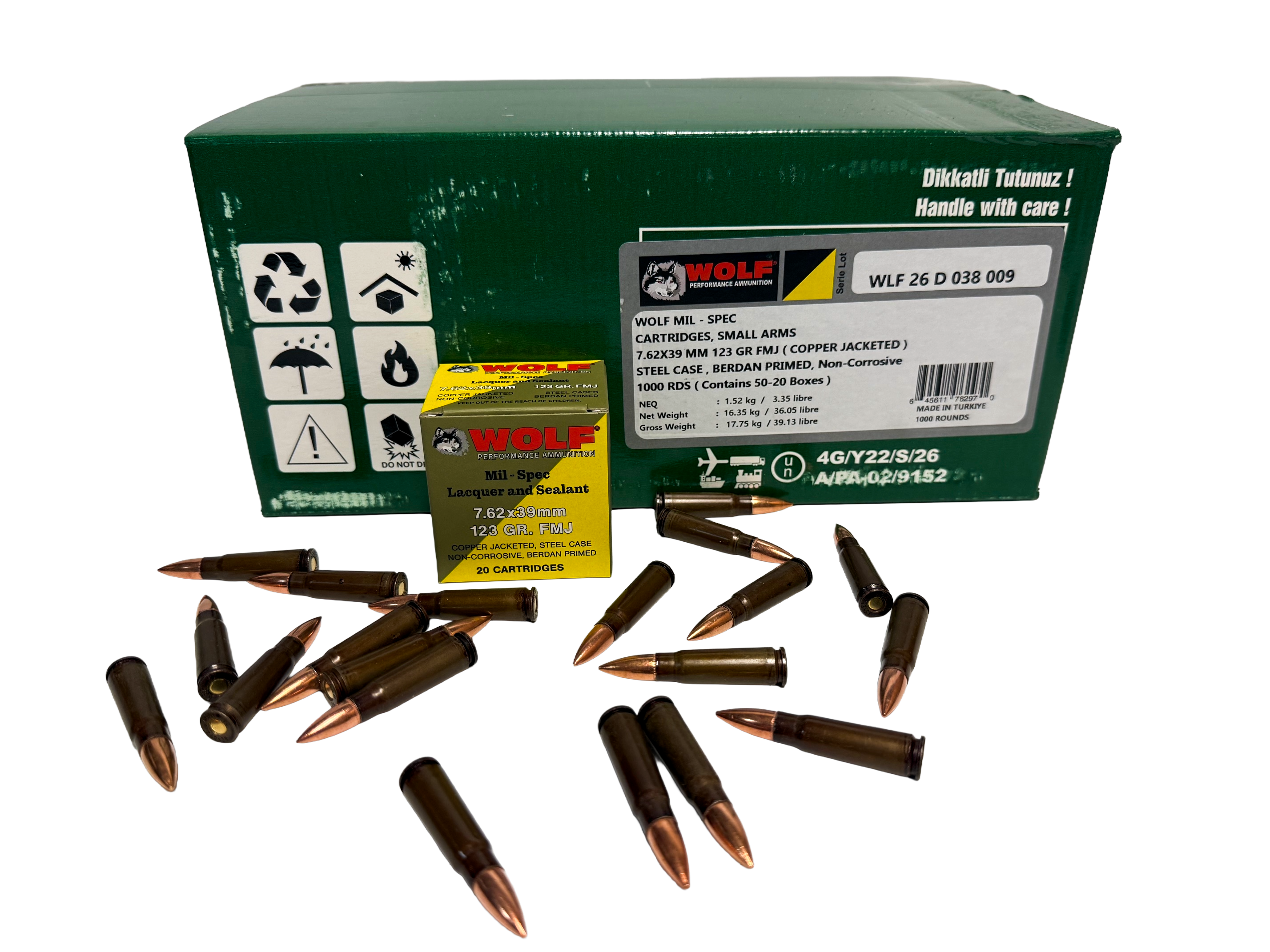 WOLF 7.62x39 123gr FMJ Mil-Spec Ammunition